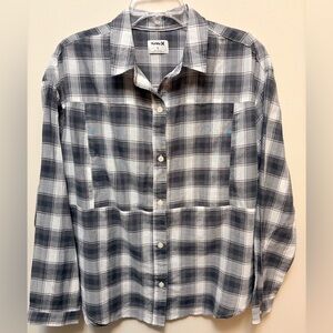 HURLEY Ladies Gray Plaid Cotton Button Up Shirt